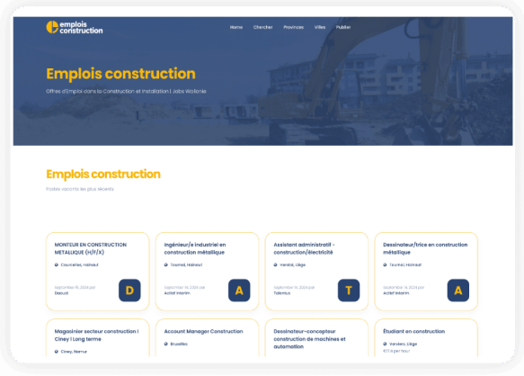 Emplois Construction | Offres d'Emploi Wallonie | Le site pour les professionnels du bâtiment, que vous soyez ouvrier, chef d'équipe, ingénieur ou entrepreneur.